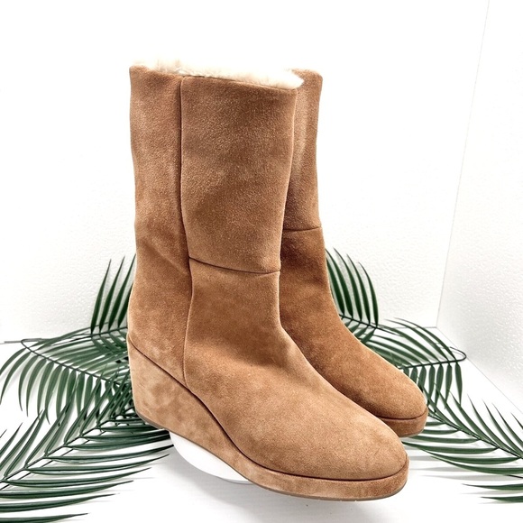 AQUATALIA Weatherproof Imperia‎ Faux Fur Lined Suede Wedge Boots Size 9.5
Tan - Picture 1 of 9